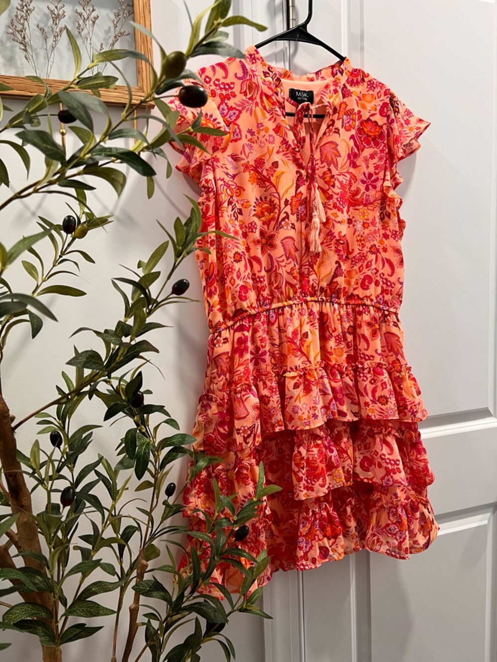 MSK Pink & Orange Floral Ruffle Tier Dress